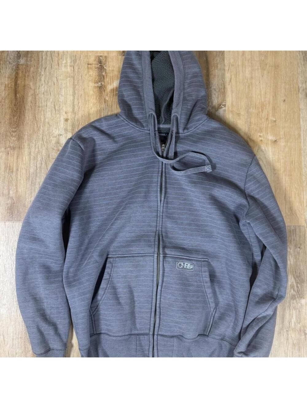 Y2K O’Neill Grey Fleece-Lined Zip-Up Hoodie – Size L
